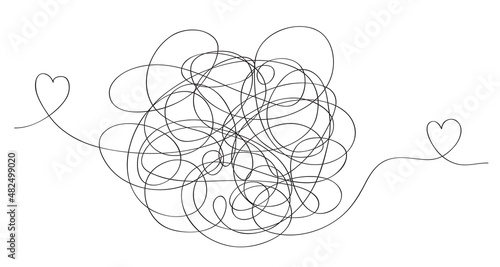 Hearts. Continuous line art drawing. Friendship concept. Best friend forever. Black and white vector illustration