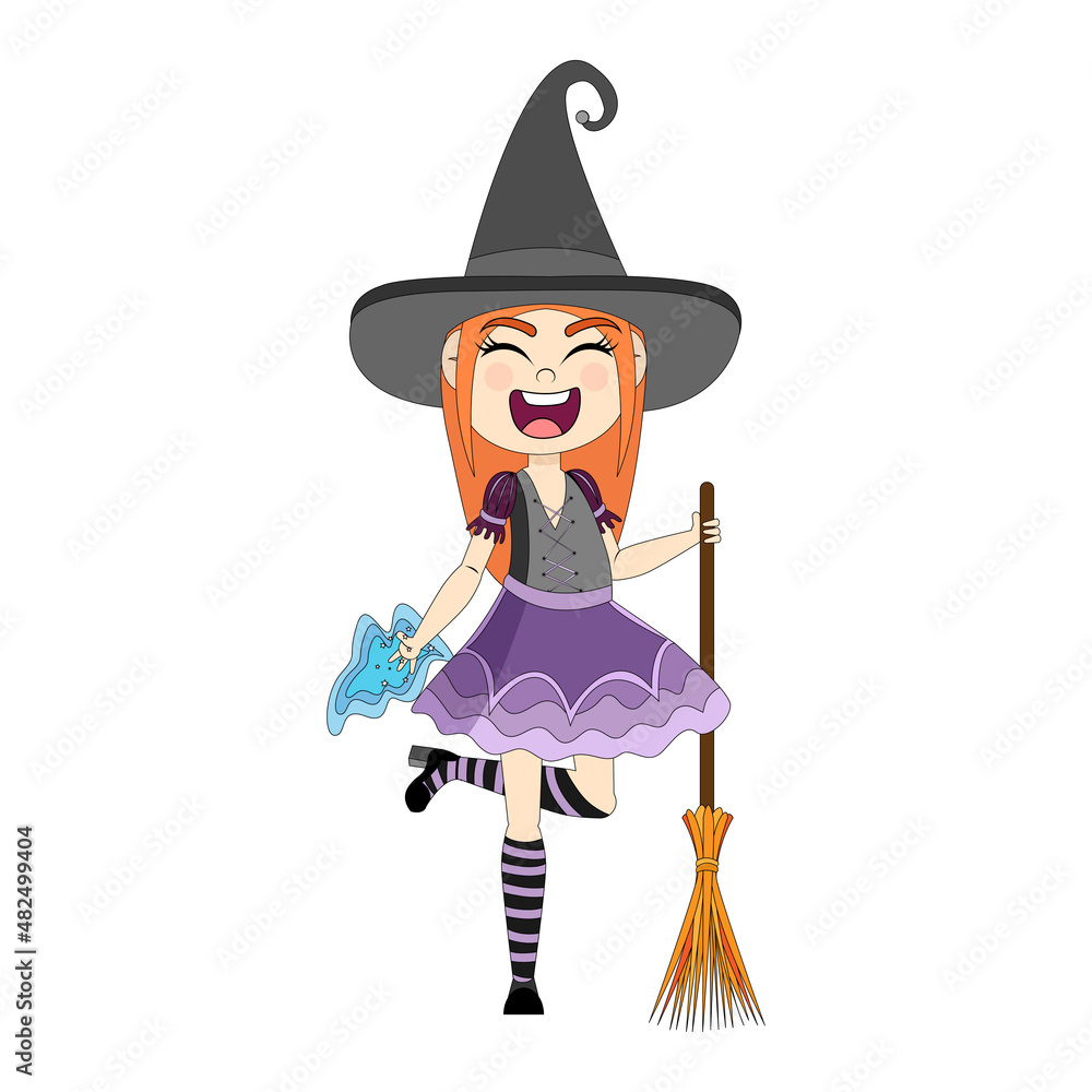 Isolated kid with a costume of witch Vector illustration