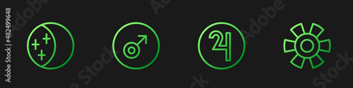 Set line Symbol Jupiter, Eclipse of the sun, Mars symbol and Sun. Gradient color icons. Vector
