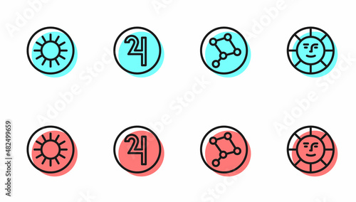 Set line Great Bear constellation, Sun, Symbol Jupiter and icon. Vector