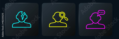 Set line Solution problem in psychology, Online psychological counseling and Finding. Black square button. Vector