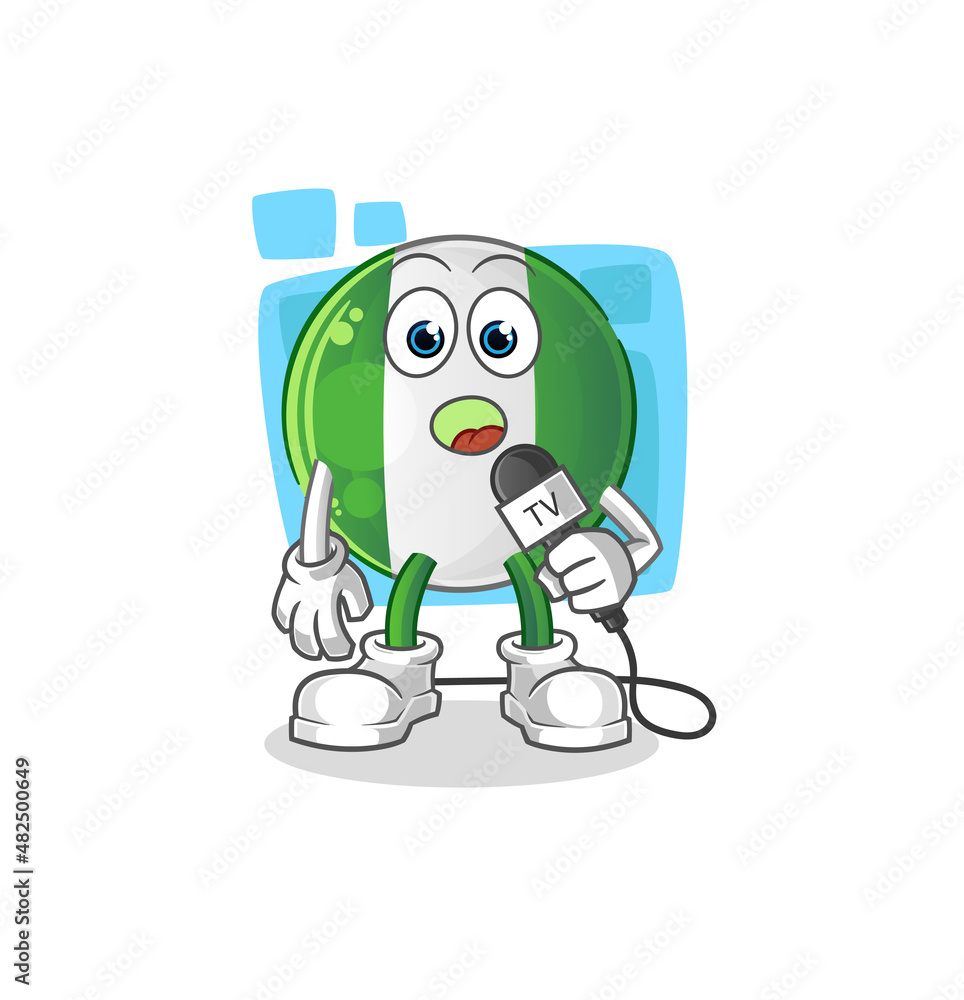 nigerian flag tv reporter cartoon. cartoon mascot vector nigerian flag tv reporter cartoon. cartoon mascot vector