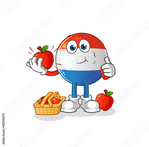 dutch flag eating an apple illustration. character vector