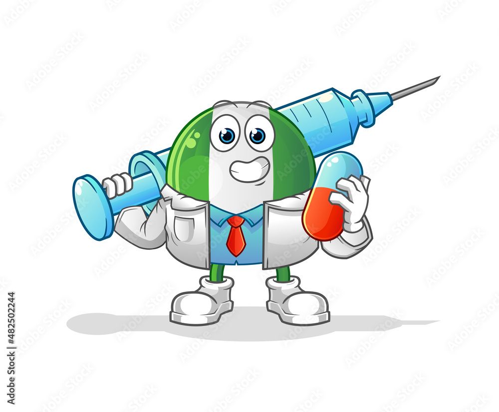 nigerian flag doctor holding medichine and injection nigerian flag doctor holding medichine and injection