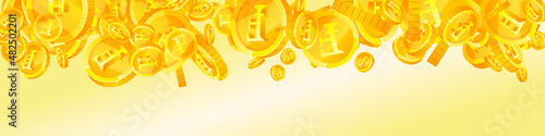 Swiss franc coins falling. Cool scattered CHF coins. Switzerland money. Exceptional jackpot, wealth or success concept. Vector illustration.