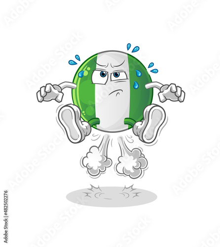 nigerian flag fart jumping illustration. character vector