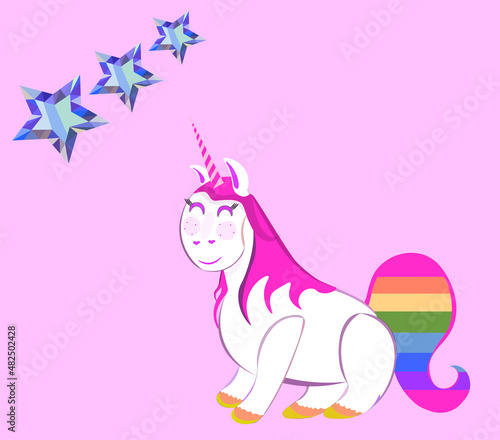 Unicorn with rainbow tail  fairy tale horse  cute pony with a horn and rainbow tale