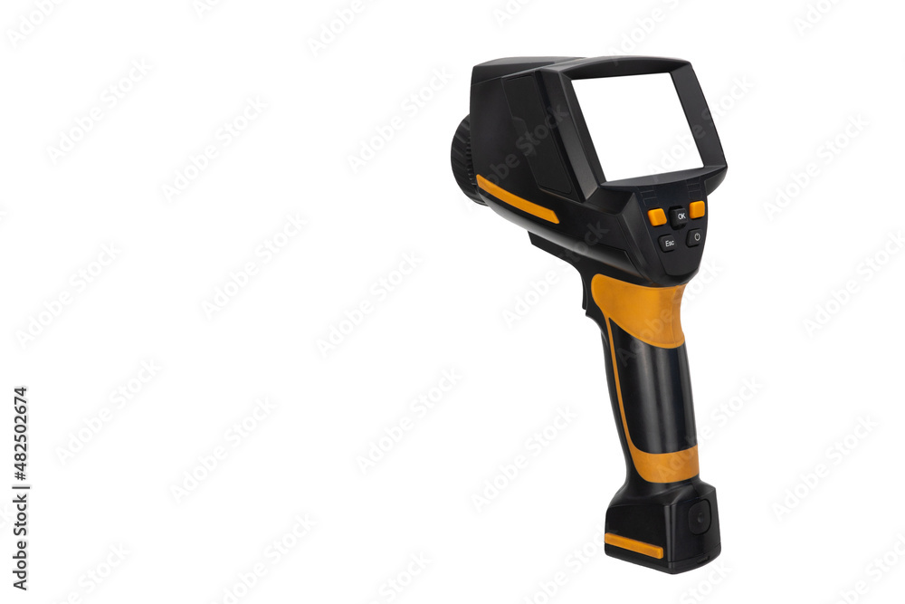 thermal imager on a white background. side view. device for monitoring the temperature distribution of the investigated surface. camera for non-contact measurement of body temperature in public places thermal imager on a white background. side view. device for monitoring the temperature distribution of the investigated surface. camera for non-contact measurement of body temperature in public places