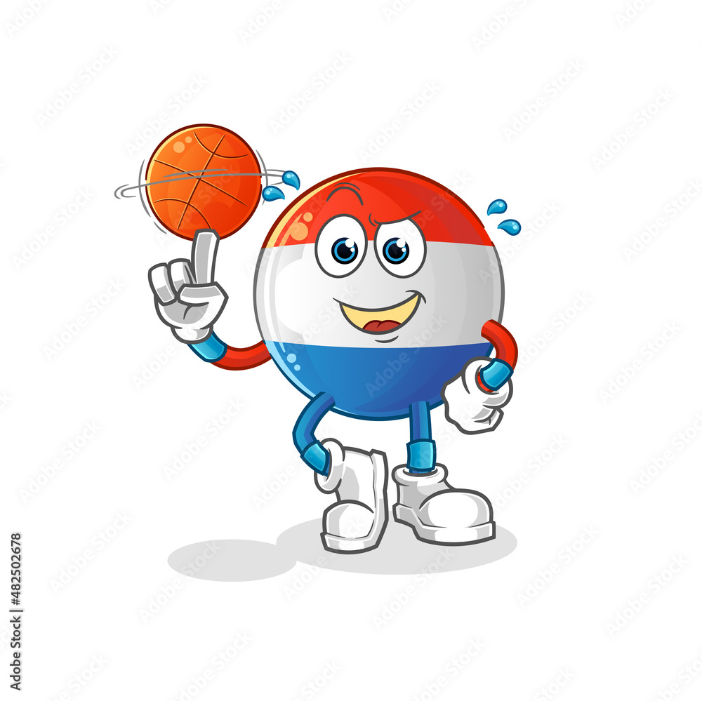 dutch flag playing basket ball mascot. cartoon vector dutch flag playing basket ball mascot. cartoon vector