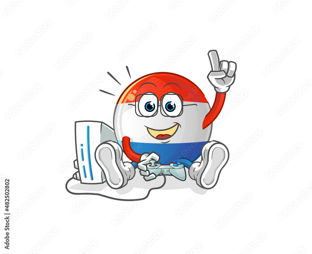 Obraz premium dutch flag playing video games. cartoon character