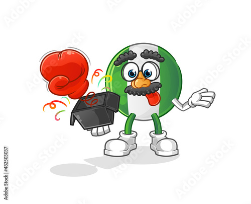 nigerian flag prank glove in the box. cartoon mascot © dataimasu