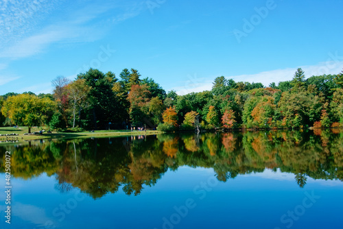 Scenic lake and reflection in Choate Park MA USA