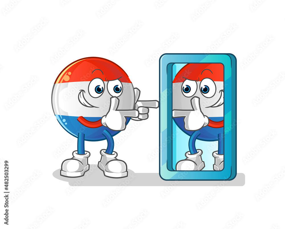 dutch flag looking into mirror cartoon. cartoon mascot vector