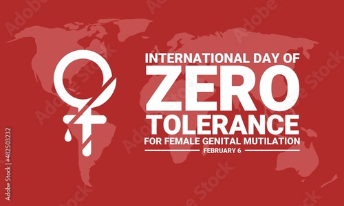 Vector illustration, female symbol clipped, on a world map background, as a banner or poster, International Day of Zero Tolerance for Female Genital Mutilation. photo