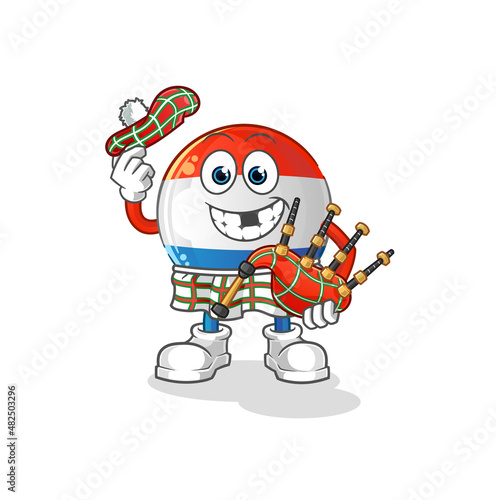 dutch flag scottish with bagpipes vector. cartoon character