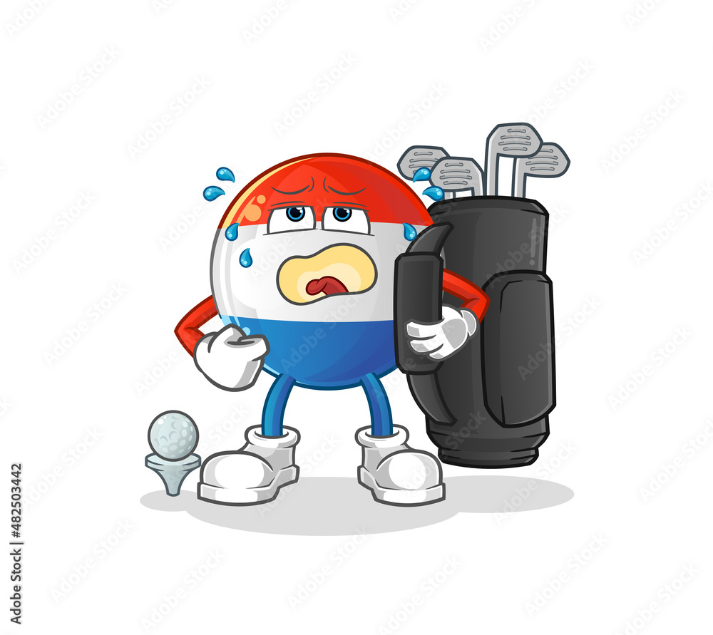 Obraz premium dutch flag with golf equipment. cartoon mascot vector