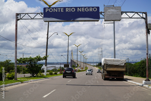 Amazonas Rio Negro bridge in Manaus, Amazon state, Brazil. View from the roadway from the direction of Manaus city to Iranduba. photo