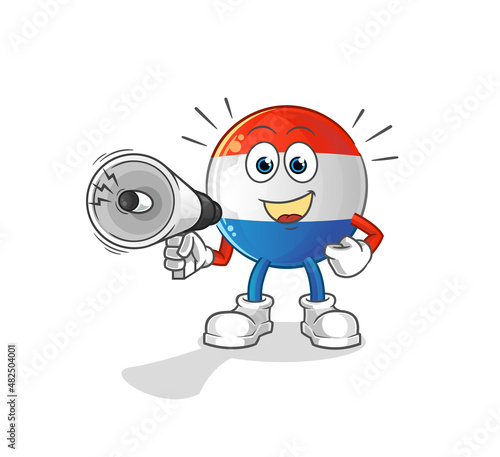 dutch flag holding hand loudspeakers vector. cartoon character