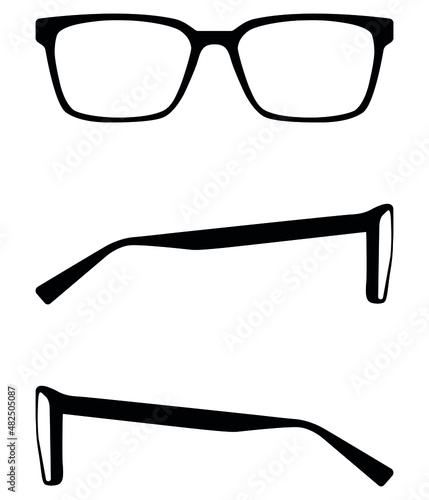Glasses icon set. simple glasses icon. Front and side glasses. Vector eyeglasses silhouette isolated on a white background.