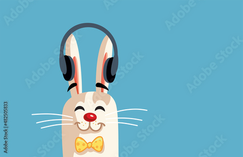 Funny Bunny Wearing Headphones Vector Cartoon Illustration