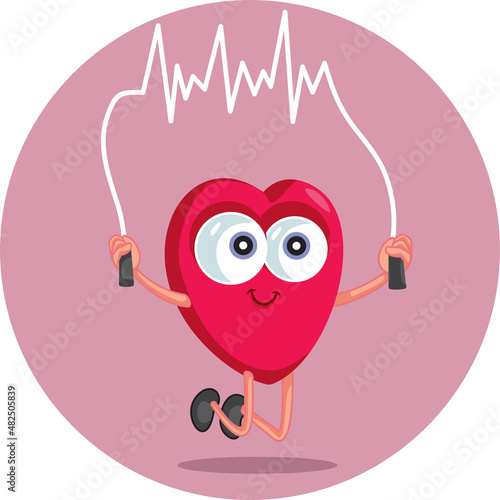 Healthy Heart Mascot Skipping Rope Exercising Vector Mascot