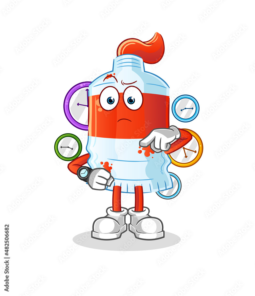 Obraz premium watercolor tube with wristwatch cartoon. cartoon mascot vector