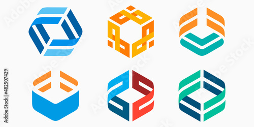 creative hexagon logo icon set. simple cube design vector illustration
