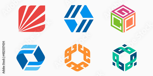 creative hexagon logo icon set. simple cube design vector illustration