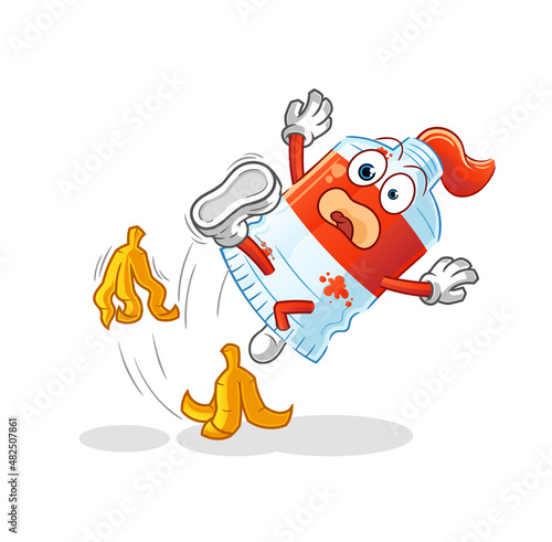 watercolor tube slipped on banana. cartoon mascot vector