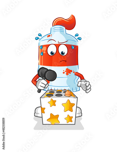 watercolor tube play whack a mole mascot. cartoon vector
