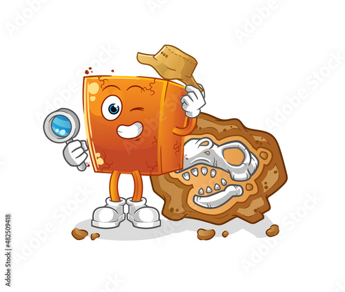 brick archaeologists with fossils mascot. cartoon vector
