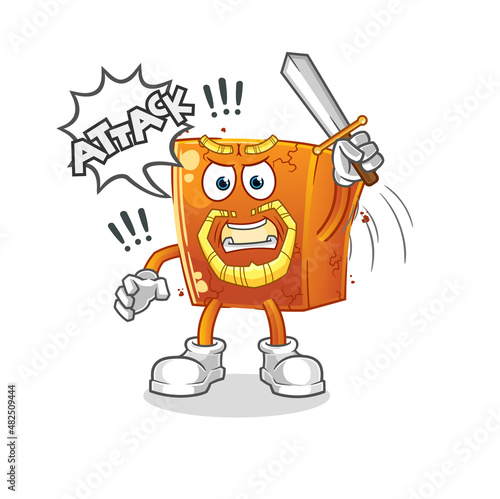 brick knights attack with sword. cartoon mascot vector