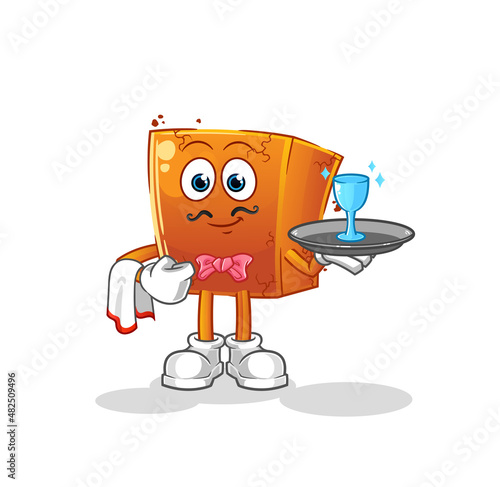 brick waiter cartoon. cartoon mascot vector