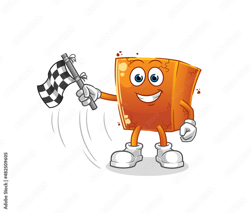 brick hold finish flag. cartoon mascot vector brick hold finish flag. cartoon mascot vector