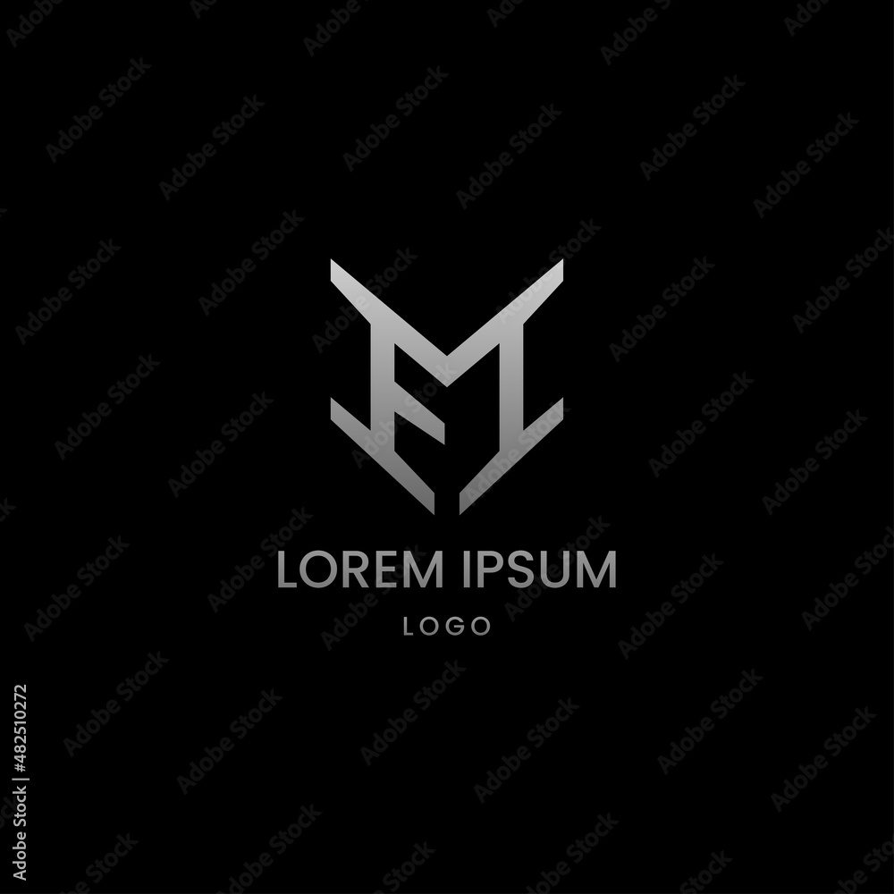Initial logo of the letters of the alphabet E and M. Modern minimalist design in silver gray color Initial logo of the letters of the alphabet E and M. Modern minimalist design in silver gray color