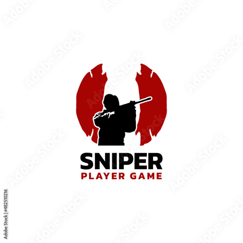 gaming mascot logo sniper red target illustration. reliable hunter design