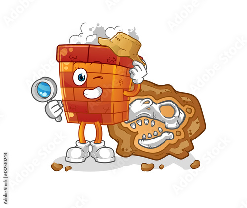 chimney archaeologists with fossils mascot. cartoon vector