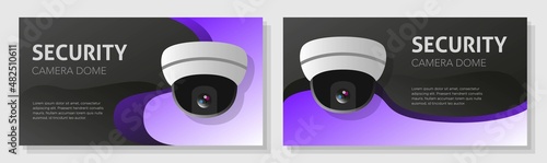 Security camera modern banner template set, property safety cam advertisement, surveillance video ad, flyer leaflet concept, isolated on background.