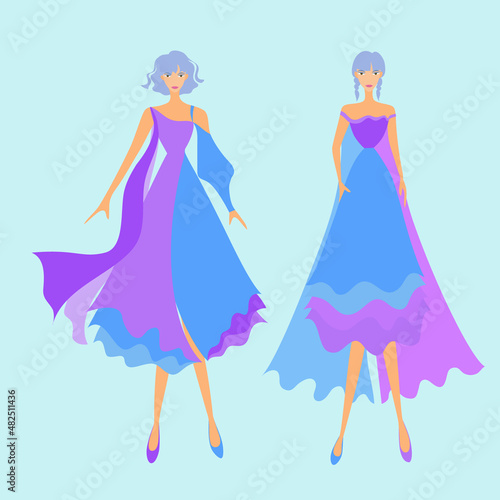 Blue purple dress for twins girl