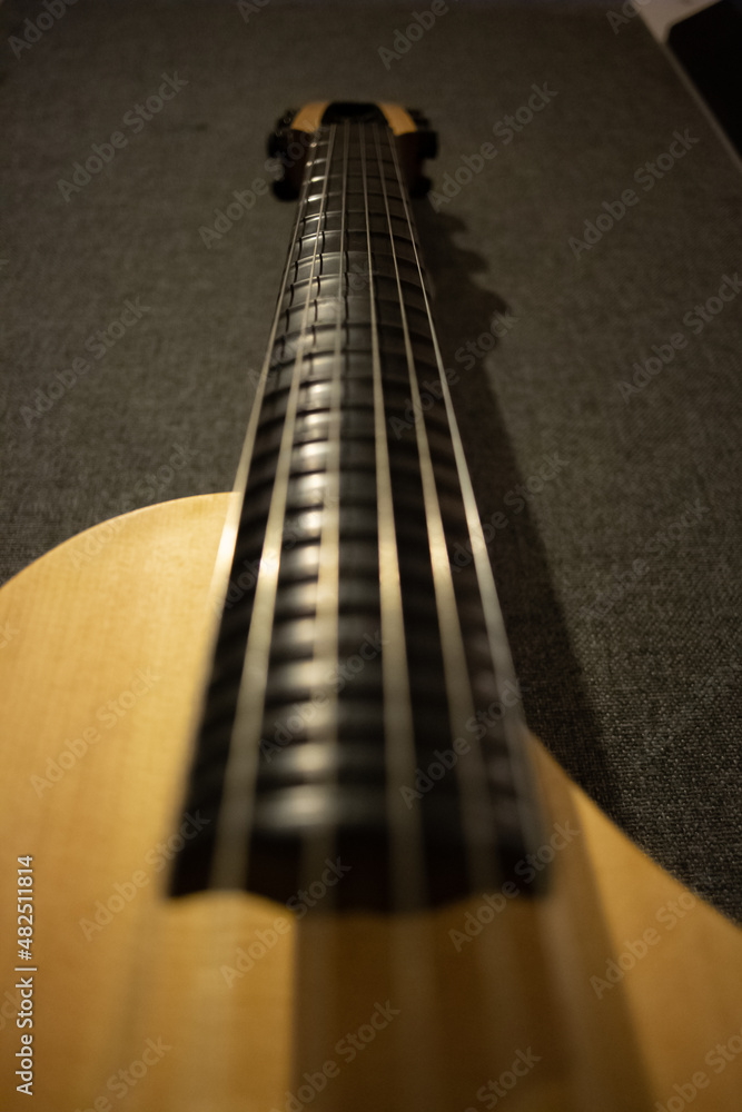 Antique Asian music instrument, pipa, hung in wall in a music