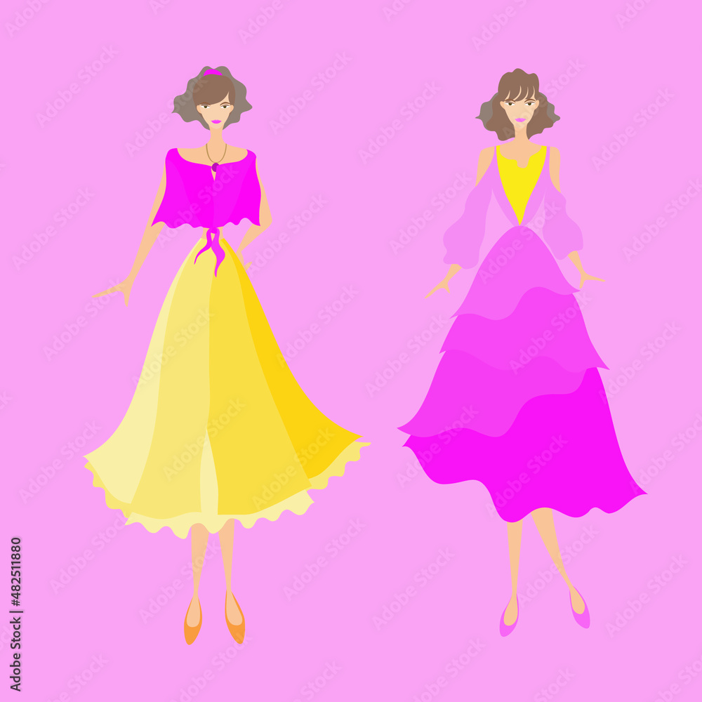 Yellow pink dress for twins girl