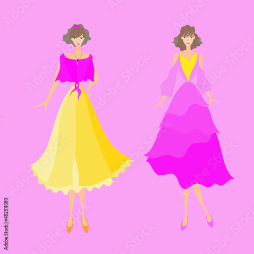 Yellow pink dress for twins girl