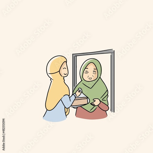 Islamic flat illustration giving charity to the poor onation