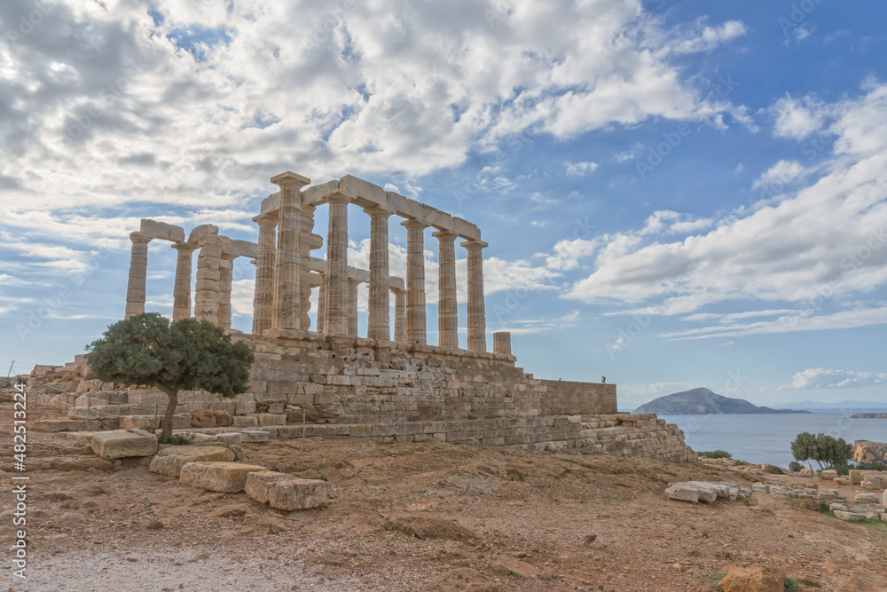 Side view of the temple of Poseidon, Sounion, Greece
