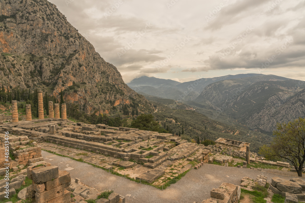 View looking over the ruins of Delphi, Greece