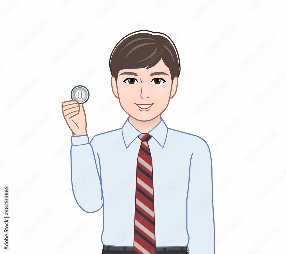 1円玉と男性 1円玉と男性