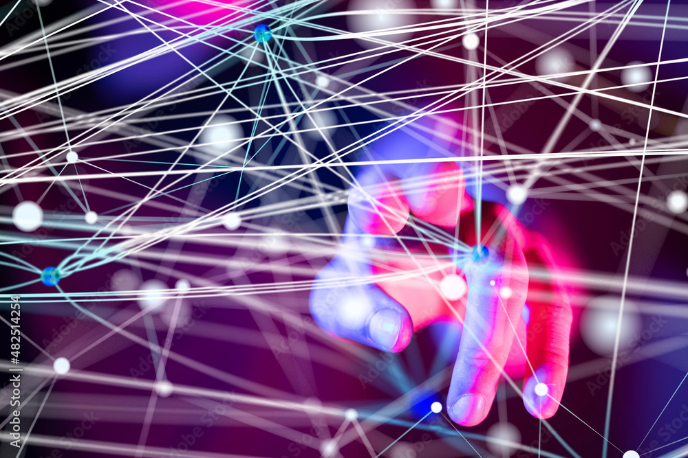 Global network. Blockchain. 3D illustration. Neural networks and artificial intelligence. Abstract Global network. Blockchain. 3D illustration. Neural networks and artificial intelligence. Abstract