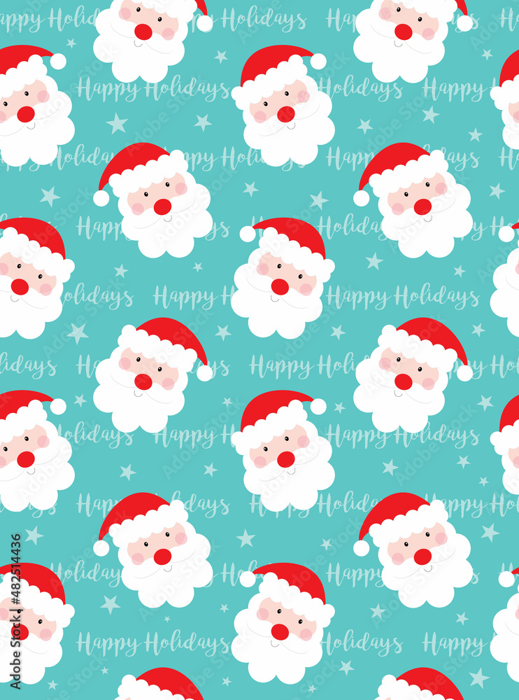 santa claus seamless pattern design on blue color background