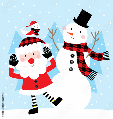 santa calus and snowman christmas greeting card