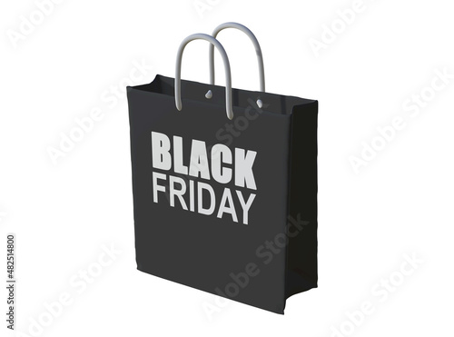 3D rendering of black shopping bag for black frider sale